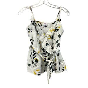 Q & A Los Angeles Sheer Faux Wrap Ruffle Sleeveless Top Floral Womens Size Small